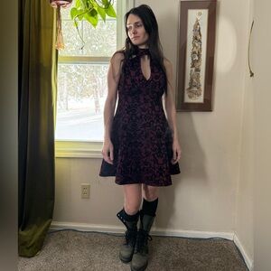 Vintage Y2K skater cutout dress fit and flare velvet